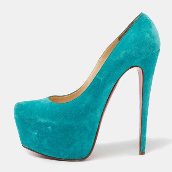 Christian Louboutin Turquoise Blue Suede Daffodile Platform Pumps Size 40 - Picture 1 of 4